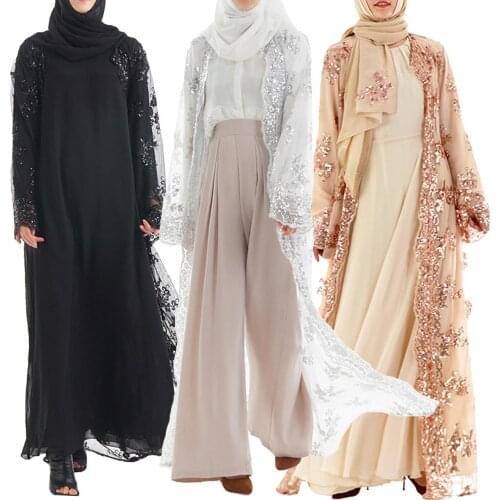 New Abaya Dubai Luxury Sequins Muslim Dress Embroidery Lace Ramadan Kaftan Islam Kimono Women Turkish (no hijab no inside dress)