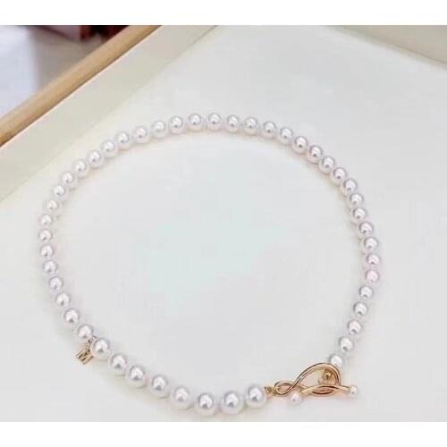 MJ Solid 925 Sterling Silver Clasp Almsot Round 8-9mm Nature Fresh Water White Pearls Necklaces for Women Fine Birthday Presents