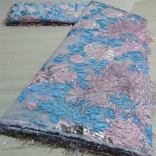 Madison Brocade Lace with Feather Multicolored French Fabric Rose Wine Fabric for Dresses Nigeria Wedding Party Lace Materials