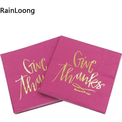 [RainLoong] 3Plys Beverage Gold Foil Paper Napkin Give Thanks Tissue Napkin Serviettes For Party Cocktail 25*25cm