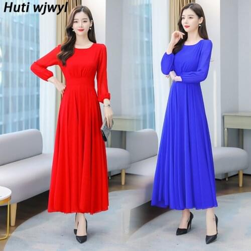 4XL Plus Size Solid Long Sleeve Dress 2021 Spring Autumn 8 Colors Chiffon Boho Beach Maxi Dresses Women Elegant Bodycon Vestidos