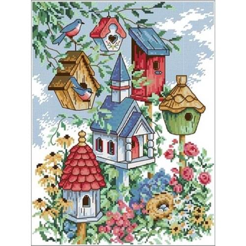 Birdhouse neighbors patterns Counted Cross Stitch 11CT 14CT 18CT DIY Chinese Cross Stitch Kits Embroidery Needlework Sets