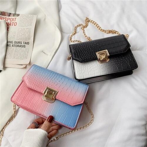 Vintage Women Gradient Color Alligator Pattern Shoulder Crossbody Messenger Bag Casual Ladies Chain Small Handbags Mini Purse