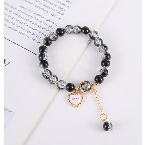 Hot Sale Strand Beaded Bracelets With Heart Fruit Cherry Pendant Korean Style Colored Glaze Bead Friendship Stretchy Bracelets