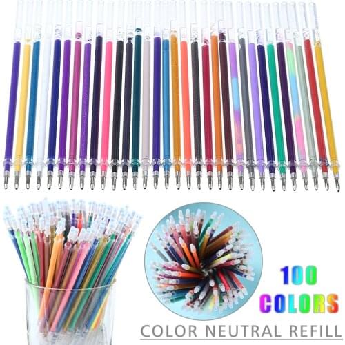 100 Colors Gel Pen Refills Set Glitter Multi-Color Painting Writing Pen Refill Rod DIY Graffiti Gel Pens 0.6-1.0mm