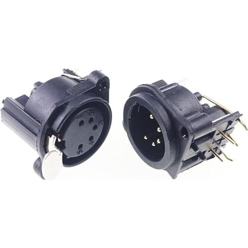 100 pcs XLR Socket 5 pin Female Receptacle Latch Lock / Plug Right Angle Solder PCB 90 Degree through Holes Panel Mount