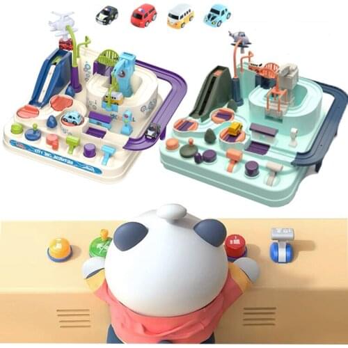 4 Cars Rail Car Train Track Toys for Kids Montessori Boys Girls Xmas Gifts Racing Cars Mechanical Adventure Brain Table Game