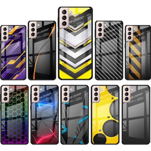 Car Carbon fibre for Samsung Galaxy S21 Ultra Plus A72 A52 4G 5G M51 M31 M21 Luxury Tempered Glass Phone Case Cover
