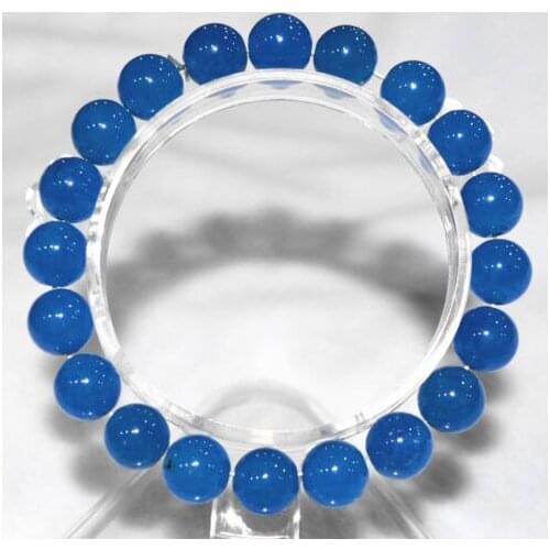 FREE SHIPPING>>>@@ new 10 mm blue jade bracelet elastic bracelet 7.5 "AAA