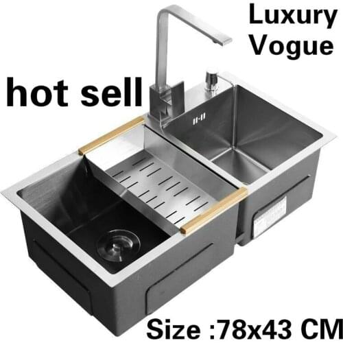 Free shipping Home vogue wash vegetables 304 stainless steel kitchen manual sink double groove luxury hot sell 78x43 CM