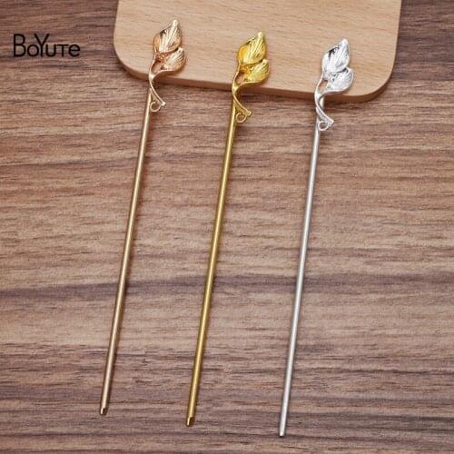 BoYuTe (5 Pieces/Lot) 35*12MM Metal Alloy Leaf Hair Stick Vintage Style Hair Accessories Diy Hand Made Jewelry Materials