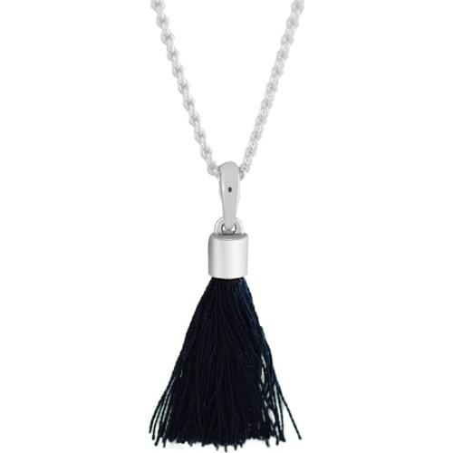 Fits for Pandora Charms Bracelets Black Fabric Tassel Dangle Beads 100% 925 Sterling Silver Jewelry Free Shipping