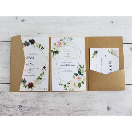 Blank Quarter Wedding Invitation Card Pocket Country Party Invites Personalized Insert card Printing Multi Colors 50 Pcs Per lot