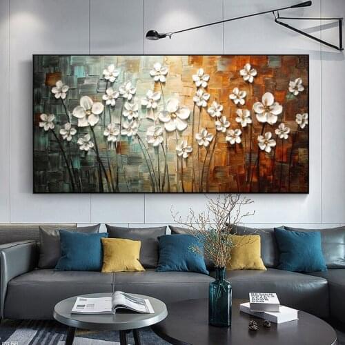 Oil painting Handmade Abstract Beautiful White Flower Tree Oil Painting On Canvas Flower Picture WallArt Home Decor wedding gift