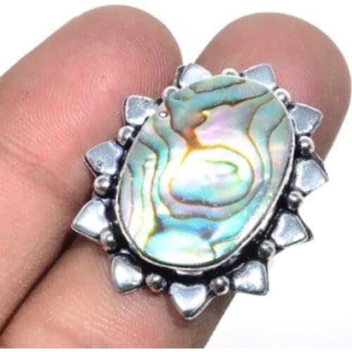 Abalone Shell Ring Silver Overlay over Copper, USA Size 7.75, R5232