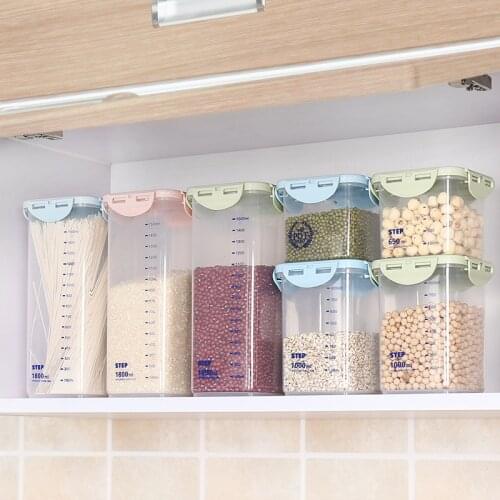 PP Food Storage Box Plastic Clear Container Set with Pour Lids Kitchen Storage Bottles Jars Dried Grains Tank