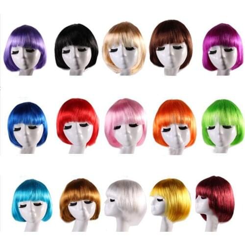 Short Straight Bob Synthetic Wigs for Women Pink Green Yellow White Fake Hair Party Headwear Hair Accessories Cosplay Props Gift