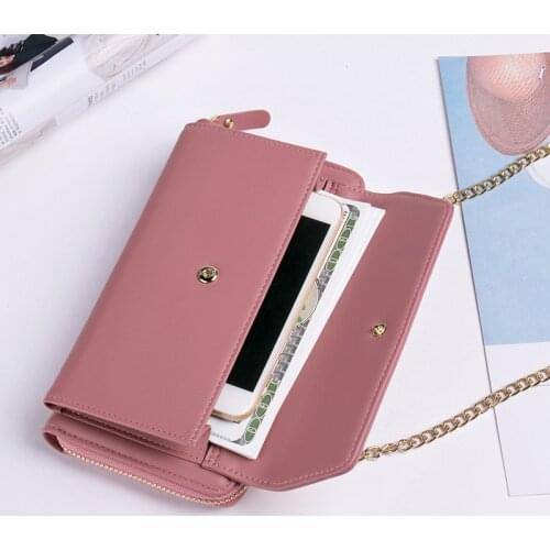 Women Zipper Solid Color Wallets Female Leather High Capacity Hasp Phone Bag Ladies Letter Card Holder Clutch Money Clip