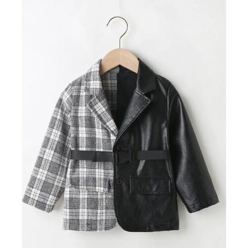 Girls spring and autumn leather stitching jacket, childrens clothing girl fashion leather jacket, suitable for 3-7 years old