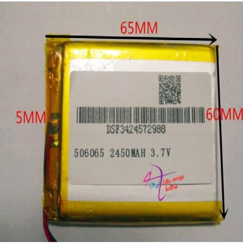 Best battery brand Free shipping 3.7 V lithium polymer battery 506065 't a MP5 GPS mobile power tablet 2450 mah