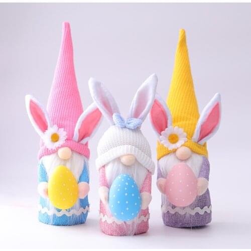 Cute Rabbit Ears Easter Bunny Huging Egg Colorful Elf Doll Ornaments Home Decor Festival Gift Desk Decoration Kawaii Accessories
