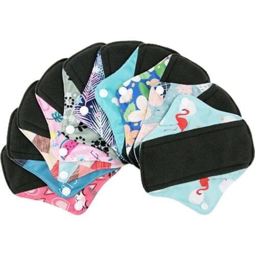 Flamingo Printed Reusable Menstrual Pads for Breathable Women Cloth Pad Lining Waterproof Bamboo Charcoal Hygiene Sanitary Pads