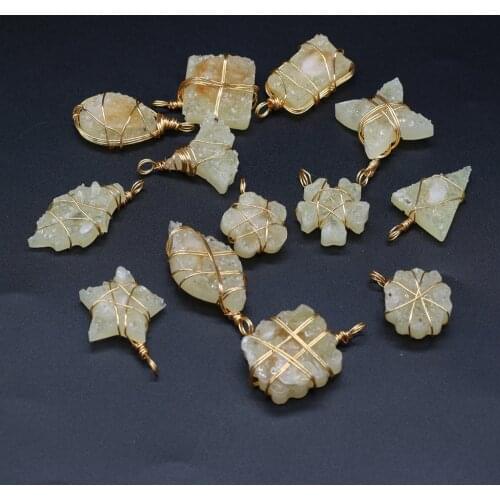 Fashion Gold Color Wire Wrap Citrines Natural Stone Druzy Pendants for Jewelry Making Diy Graceful Earring Necklace Gifts