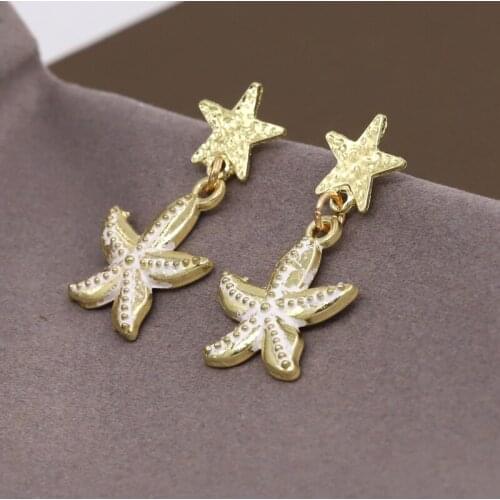 VONNOR Fashion Womens Jewelry Korea Cute Star Stud Earrings Alloy Gold Plated Shell Starfish Pendant Earrings
