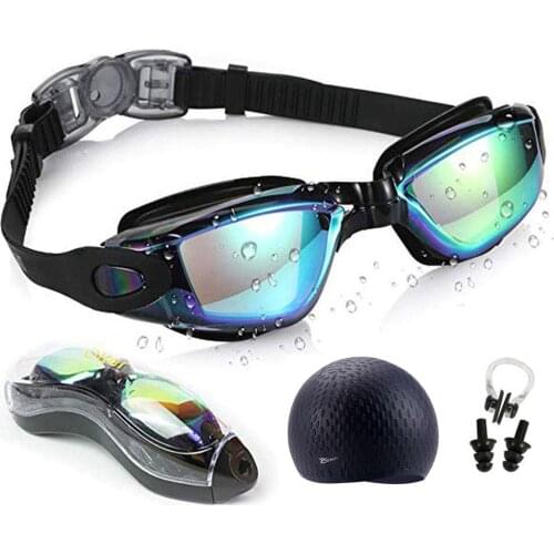 Men Swimming Glasses Anti fog UV Silicone Waterproof Swim Caps Long Hair Eyewear Swim Goggles Case Nose Earplug Diving Equipment