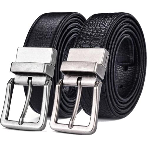 Mens Classic Reversible Leather Belt Crocodile Mens Jeans with Double Sided Strap and Antique Buckle 2 In 1 Big & Tall Sizes