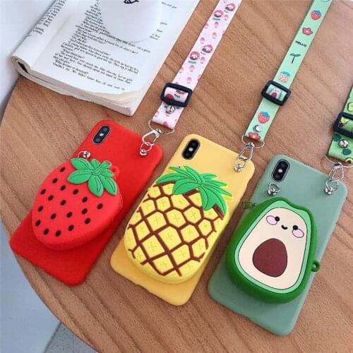 3D Cute Fruit Coin Bags Soft Silicon Phone Case For Huawei Y9 Y7 Y6 Y5 Prime 2019 2018 Y9S P Smart Z Y5P Y6P Y7P cover fundas