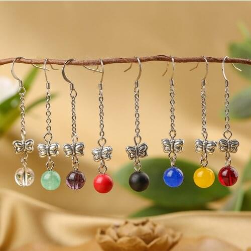 New Long Tassel Chalcedony Butterfly Drop Earrings for Women Retro Luxury Charm Earrings Female Fahion Elegant Jewelry Gifts