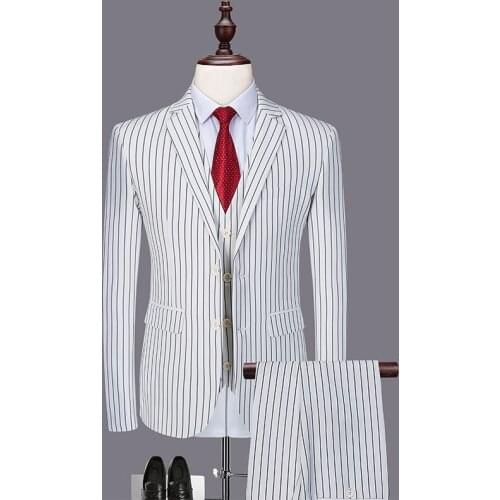 New style black striped Korean suit, trendy man, Korean version, supporter, business formal dress suit, three-piece suit, large