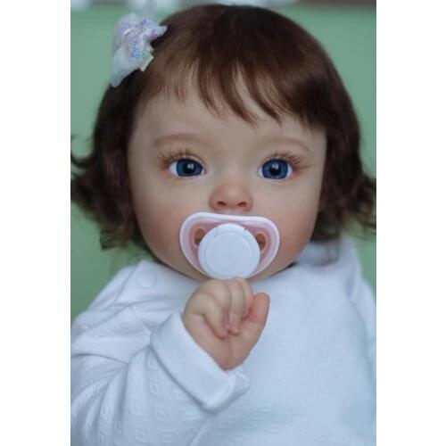 NPK 60CM Top Quality Real Baby Size Reborn Sue-Sue 3 Month Hand-Detailed Painting 3D Skin Tone Hand rooted Brown hair