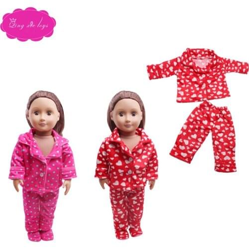 18 inch Girls doll clothes Casual 2 color thick pajamas American newborn Dress Baby toys fit 43 cm baby dolls c410