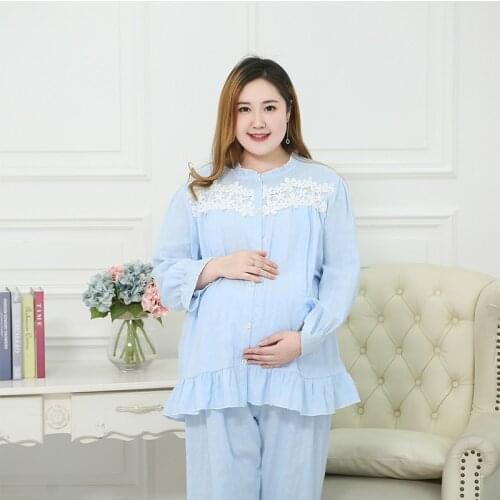 Pregnant mother breastfeeding pajamas 3XL-6XL Large size comfortable maternity clothes Pink blue yellow thin section