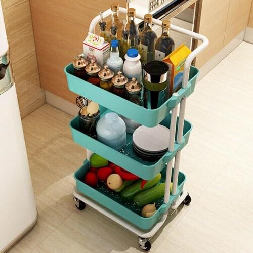 Plastic Kitchen 3 Tier Cart Storage Shelves Trolley Service Cart w Handles