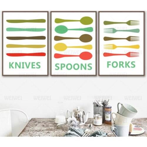 Home Decoration Painting Poster Cartoon Painting Colorful Knife and Fork Kitchen Wall Art Decoration Hd Print Canvas Painting