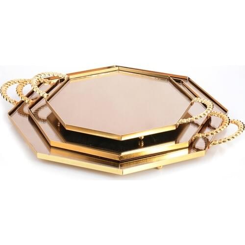 Press Honeycomb Laser Handled Tray 20-25-30 cm Set of 3 Gold Color Presentation Tray Aid Mubarak Decoration Ramadan Kareem