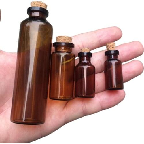 2ml 5ml 10ml 50ml Amber Glass Vials with Cork Empty Small Brown Tiny Glass Jars Mini Glass Bottles Vials Jars Containers 100pcs