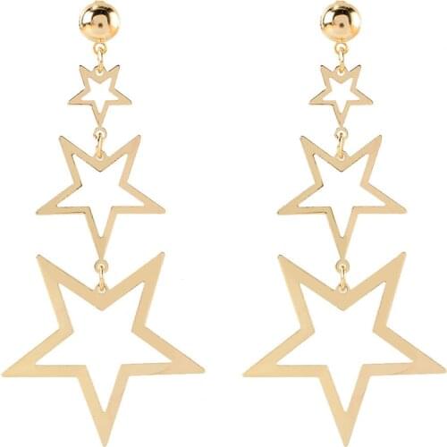 Five-Pointed Star Gold Color Earrings For Women Vintage Earring Hoops 2021 Trend Pendientes Hanging Multi-star Stud Earrings