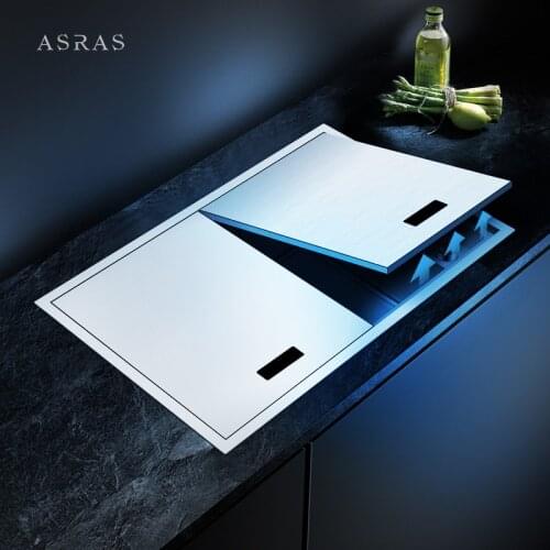 ASRAS 6443S/7247S Handmade Hidden Kitchen Sink With Cover And Intelligent Lift 304 Stainless Steel Single Sink Set With Faucet