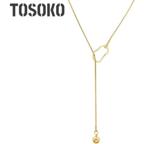 TOSOKO Stainless Steel Jewelry Geometric Ball Tassel Adjustable Winter Sweater Necklace Wmens Fashion Sweater Chain BSM046