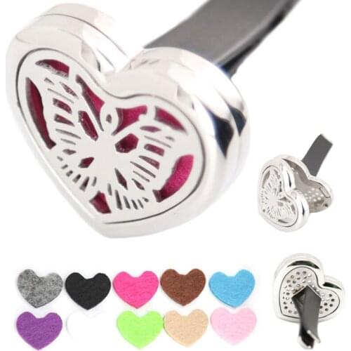 AMYA Jewelry Heart Butterfly 30mm Diffuser 316 Stainless Steel Car Aroma Locket Essential Oil Car Diffuser Lockets Free Pads