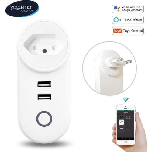 Yagusmart WiFi Smart Power Plug Socket Includes 2 USB Ports Tuya APP Control Work with Alexa Google Home Smart Outlets