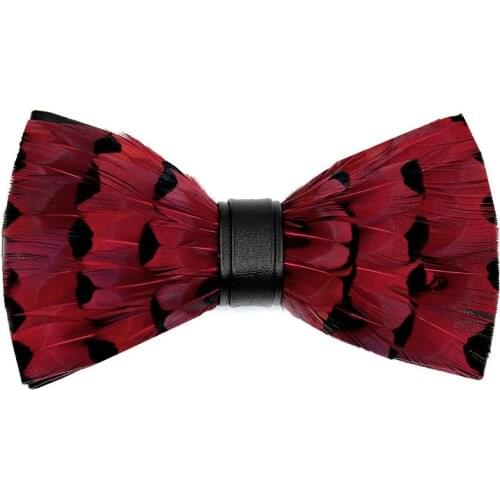 Unique design Red Feather Bow Tie Natural Hand Made Bowtie With Gift Box For Men Business Party Wedding