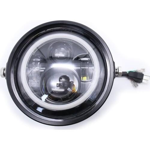 Custom Motorcycle Universal 7" LED Headlight DRL Angel Eye High Low Beam HeadLamp Head Light Scooter For Harley Chopper Bobber