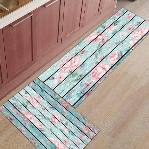 Outdoor Entrance Doormats Flower Wood Board Pink Kitchen Bathroom Long Non-slip Rug Living Room Bedroom Welcome Carpet