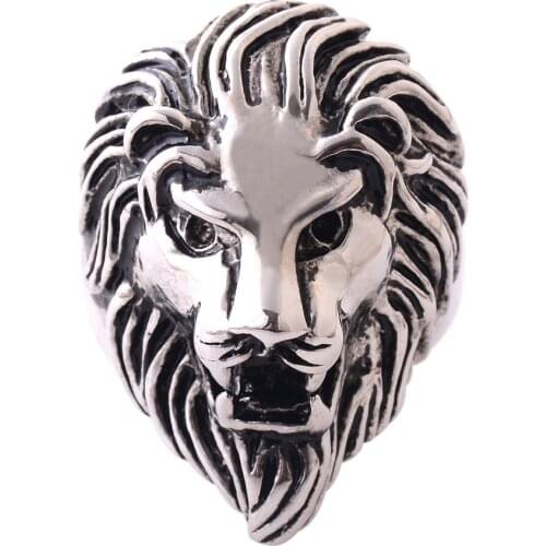 High Quality Stainless Steel Lion Ring Biker Gothic Lion Head Ring Black Heavy Thai Unique Mens Rings PR004