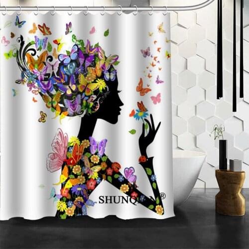Nice Butterfly Girl Shower Curtain Funny Curtain For Bathroom Waterproof Polyester Fabric Eco-Friendly 2020 Bath Curtain Gift